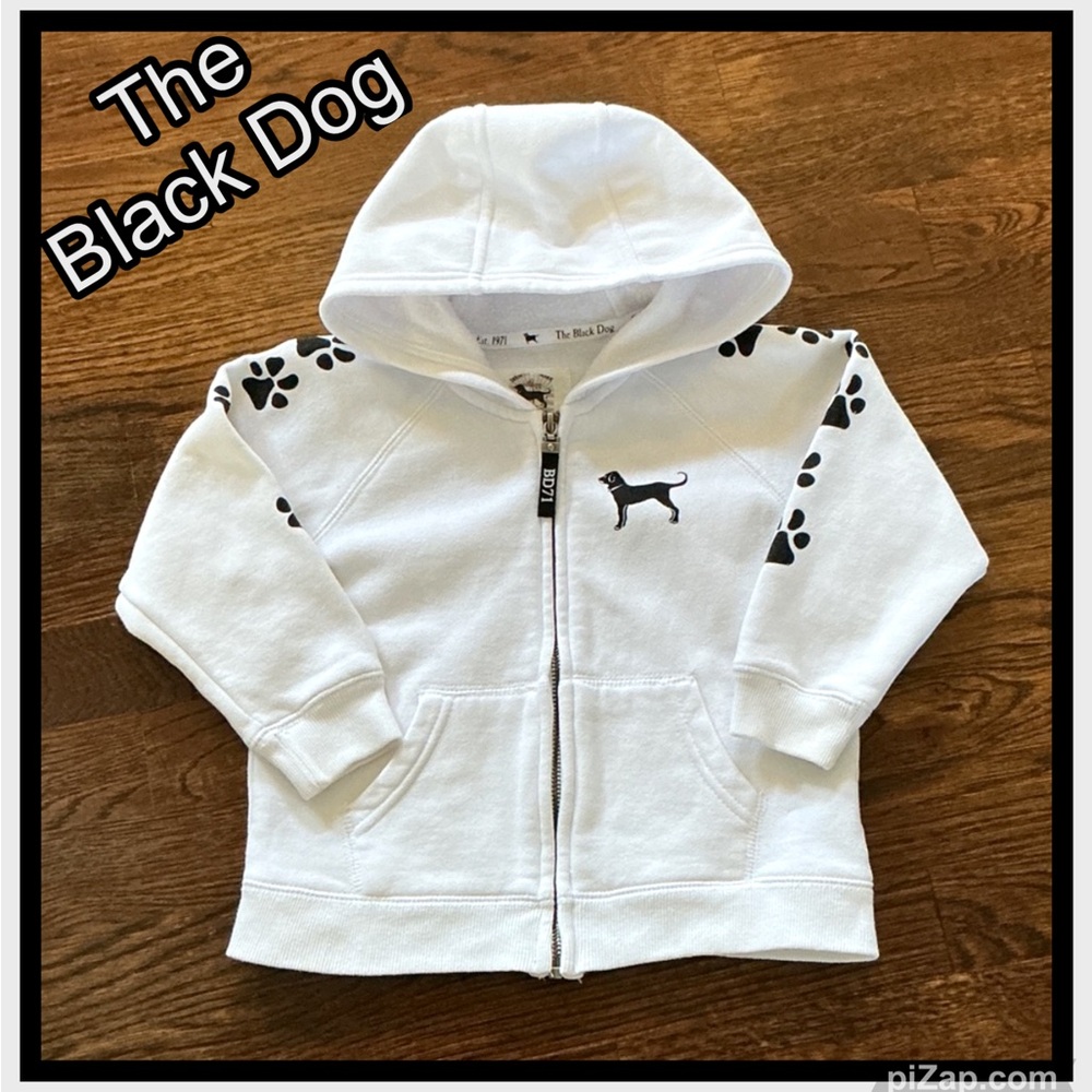 🐾The Black Dog🐾 White Kids Zip Hoodie w/ Black Paw Prints - Sz 2T